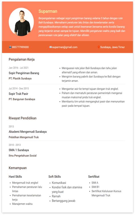 Contoh Cv Driver Pribadi Bus And Truk Lengkap Dengan Cara Membuatnya