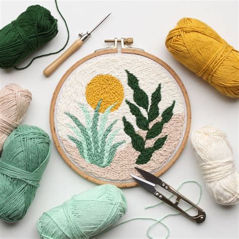 Plants Punch Needle Hoop Art Plants And Sun Wall Hanging Punch Needle