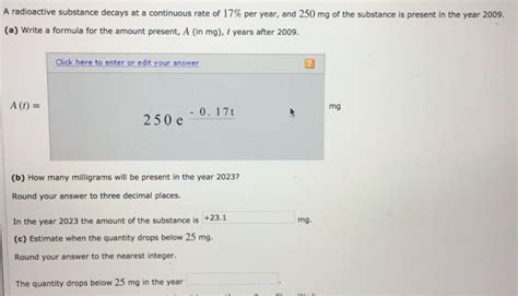 Solved A radioactive substance decays at a continuous rate | Chegg.com