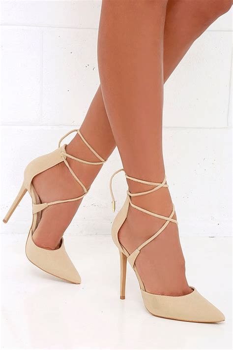 Cute Nude Heels Nude Caged Heels Lace Up Heels