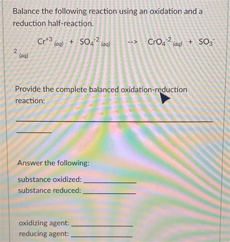 Solved Balance The Following Reaction Using An Oxidation