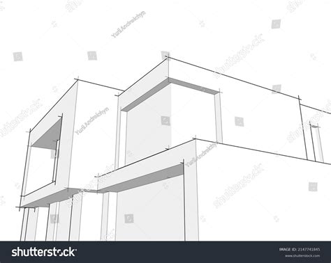 Modern House Architectural Drawing Vector Illustration Stock Vector ...