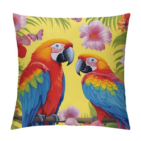 COMIO Tropical Birds Toucan Throw Pillow Covers Parrot Flowers Leaves