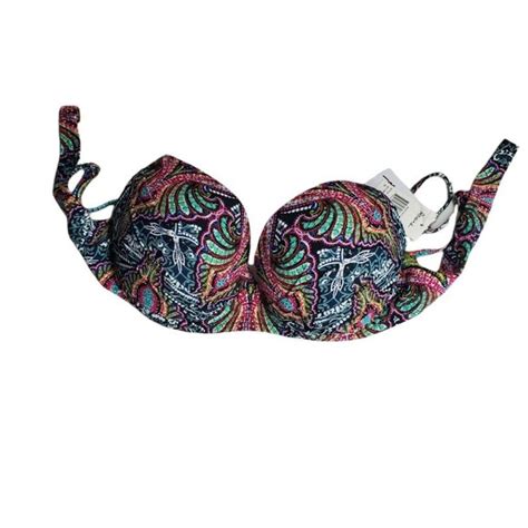 Raisins Swim Raisins Womens Beach Life Bikini Top Green Blue Floral Sweetheart Neck Xl New