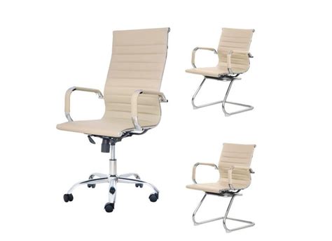Kit Cadeira de Escritório Presidente Stripes 2 Cadeiras Interlocutor Fixa Nude Office em