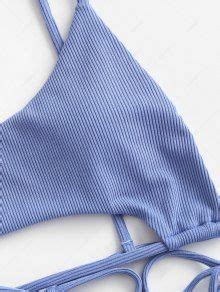 ZAFUL Ribbed Underboob Tie Side Thong Bikini Swimwear In SKY BLUE