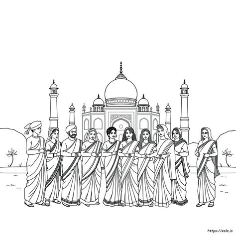 India Cultural Diversity Traditional Clothing Coloring Pages