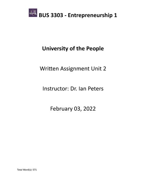 Bus 3303 Written Assignment Unit 2 University Of The People Written