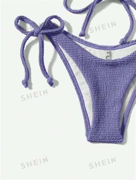 SHEIN Swim Conjunto de bikini de dos piezas con textura sólida ideal para la playa en verano