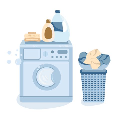 Laundry room vector illustration with washing machine, laundry basket