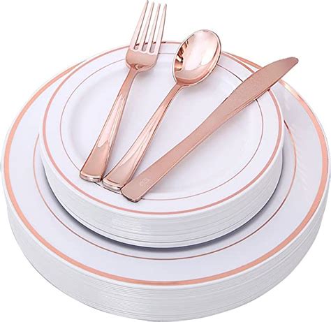 Amazon I Pcs Rose Gold Plates With Disposable Plastic