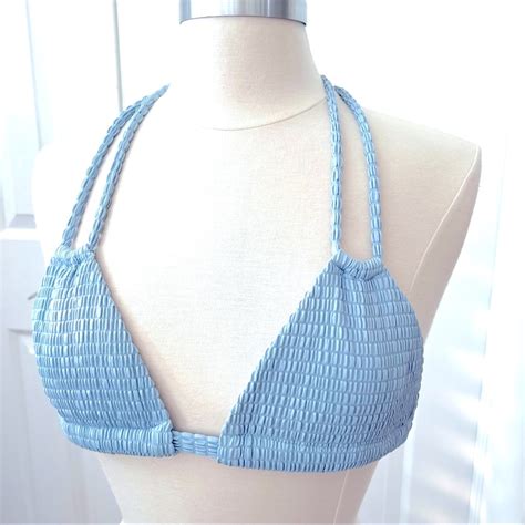 Montce Scrunch Triangle Hazy Blue Bikini Tie Top Gem