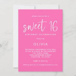 Modern Script Hot Pink Sweet 16 Birthday Party Invitation Zazzle