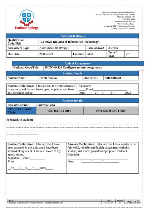 Ahi Ictnwk Assessment Rto Id Cricos Provider