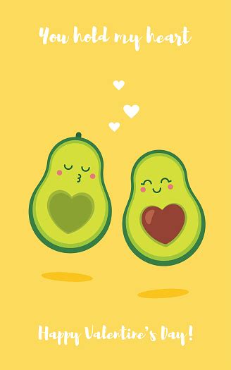 Cute Cartoon Avocado Halves Couple Valentines Day Greeting Card Stock