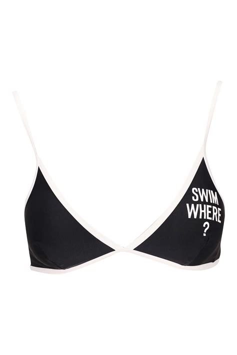 Moschino Top De Bikini Negro Con Bordes Blancos Y Logo Swim Where Bls Fashion