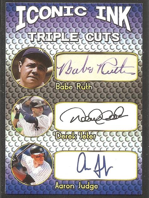 Babe Ruth Derek Jeter Aaron Judge Iconic Ink Card With Facsimile