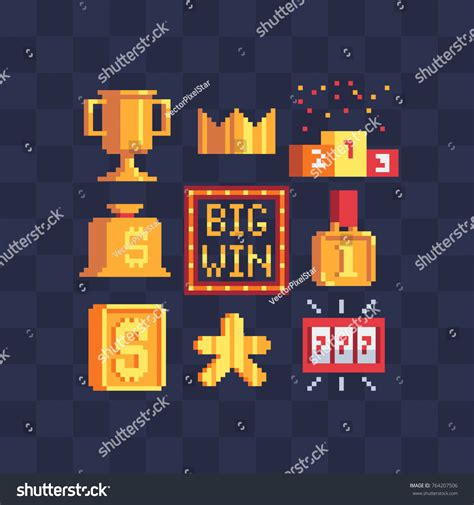 Pixel Art Icons Set Big Win Stock Vector Royalty Free 764207506