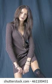 Beautiful Brunette Girl Black Stockings Cheerful Stock Photo Shutterstock