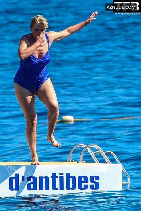 Emma Thompson Sexy Enjoying In A Hot Blue Swimsuit At The Cap Dantibes