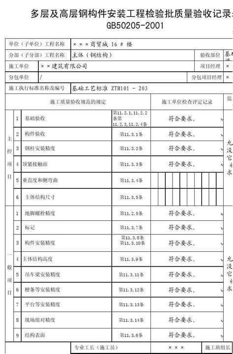 津资k J9 G 09 多层钢结构安装工程检验批质量验收记录表 Word文档在线阅读与下载 无忧文档