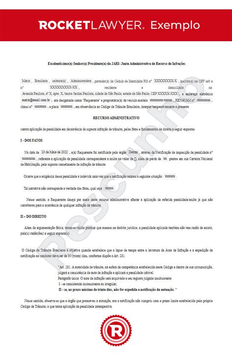 Modelo De Recurso Administrativo Contra Penalidade De Multa De Tr Nsito