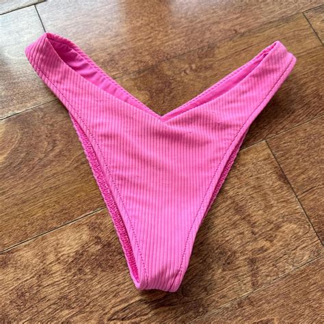 Frankies Bikinis Pink Ribbed Bikini Bottoms Depop