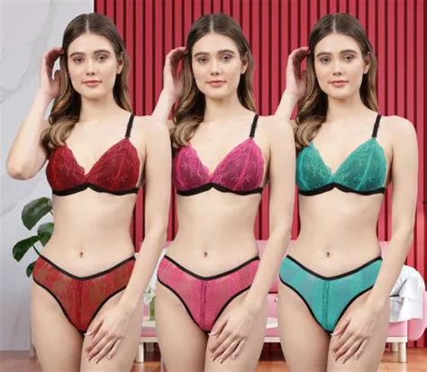 Buy PIBU Women S Red Pink Maroon Net Bra Panty Set For Lingerie Set Undergarments Nightwear Hot