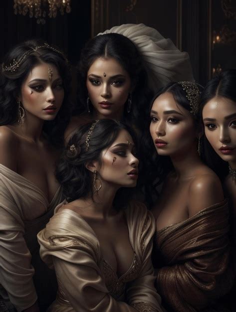 Grupo De Hermosas Mujeres Orientales Al Estilo Del Siglo Xix Foto