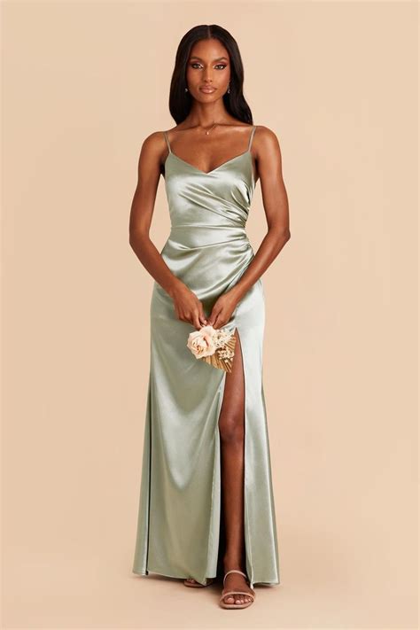 Catherine Shiny Satin Dress Sage Satin Bridesmaid Dresses Beach