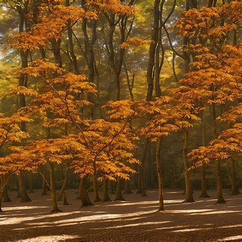 A Group Of Trees With Orange Leaves In Forest Background Forest