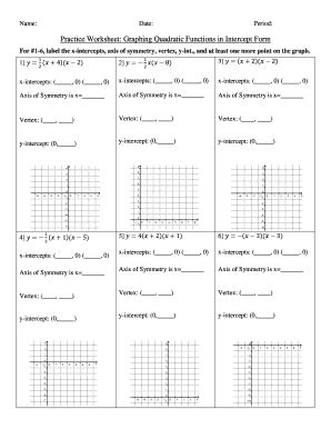 Practice Worksheet Graphing Quadratic Functions In Intercept Form