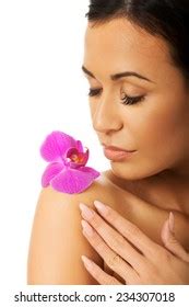 Naked Woman Purple Orchid Petal On Stock Photo Shutterstock