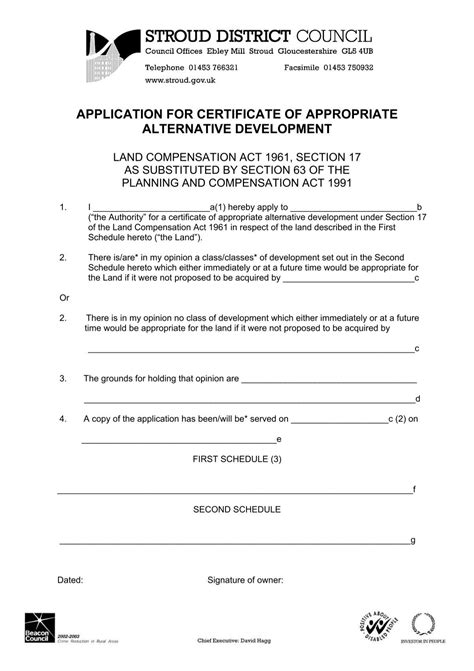 Application For Certificate Of Appropriate Alternative Development
