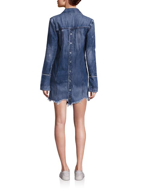 Tortoise Asymmetrical Frayed Denim Tunic Dress In Blue Lyst