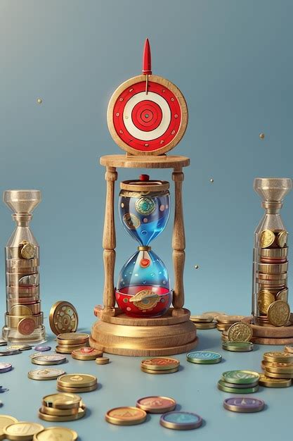 Premium AI Image 3d Render Bullseye Target Sandglass And Coins