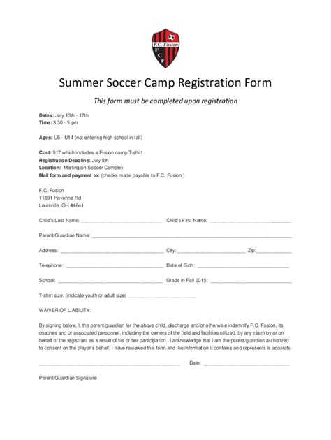 Fillable Online Summer Soccer Camp Registration Form Cloudfront Net