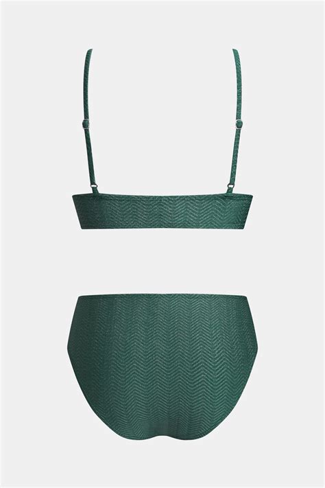 Green Wave V Neck Bralette Mid Rise Hipster Bikini Set