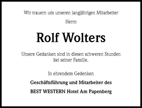 Traueranzeigen Von Rolf Wolters Trauer Anzeigen De