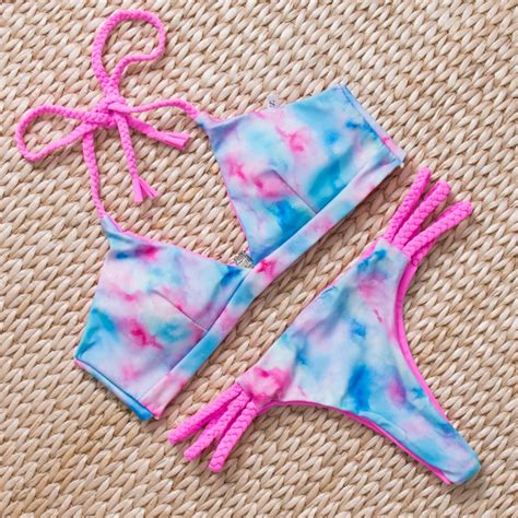 Knitting Swimwear Women New Style Halter Bikini 2016 Set Sexy Strappy