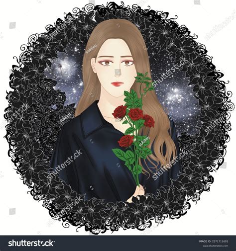 Portrait Beautiful Women Flower Stock Vector Royalty Free