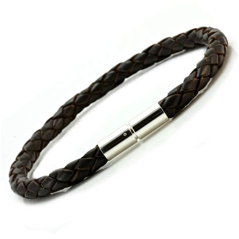 Mens Leather Bracelet Sterling Silver Clasp Braided Leather Man