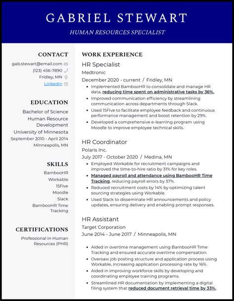 Resume Examples 2024 Human Resources Sydel Jeanine