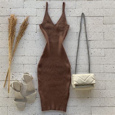 Vestido Modal Canelado Alcinha Nude Dondoca Moda Feminina