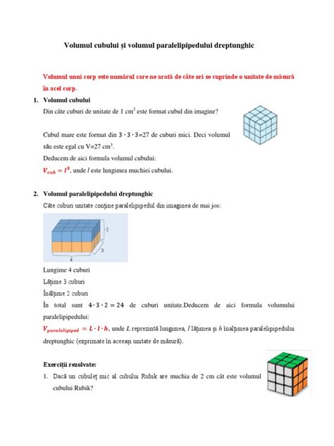 Volumul Cubului Si Volumul Paralelipipedului Dreptunghic Pdf