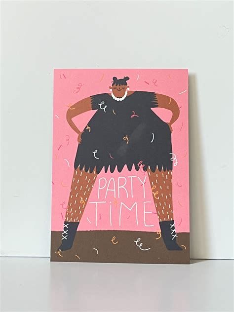 Slinga Illustration Postkarte Party Time Grußkarte mit Partygirl