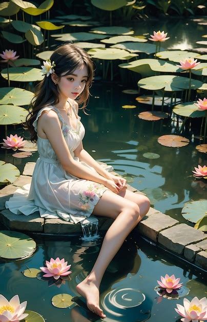 Premium Photo A Beautiful Brunette In A White Wet Dress Is Sitting In The Water A Beautiful Nymph