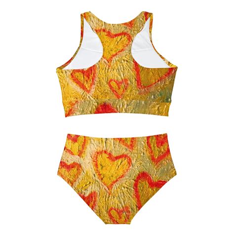 ORIGINAL BIKINI Hearts If Gold Sporty Bikini Set Etsy