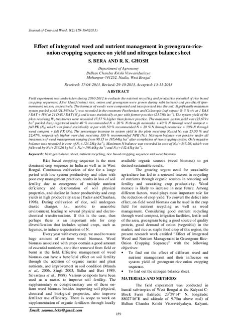 Pdf Effect Of Integrated Weed And Nutrient Management In Greengram