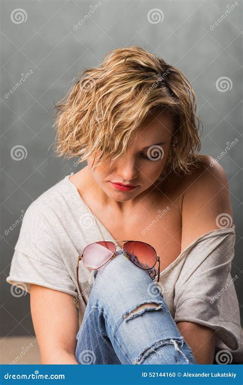 Blonde With Glasses Stock Photo Image Of Nude Attractive 52144160